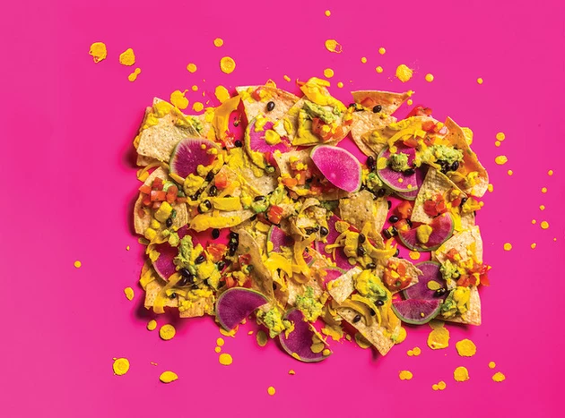 Nachos on a pink background