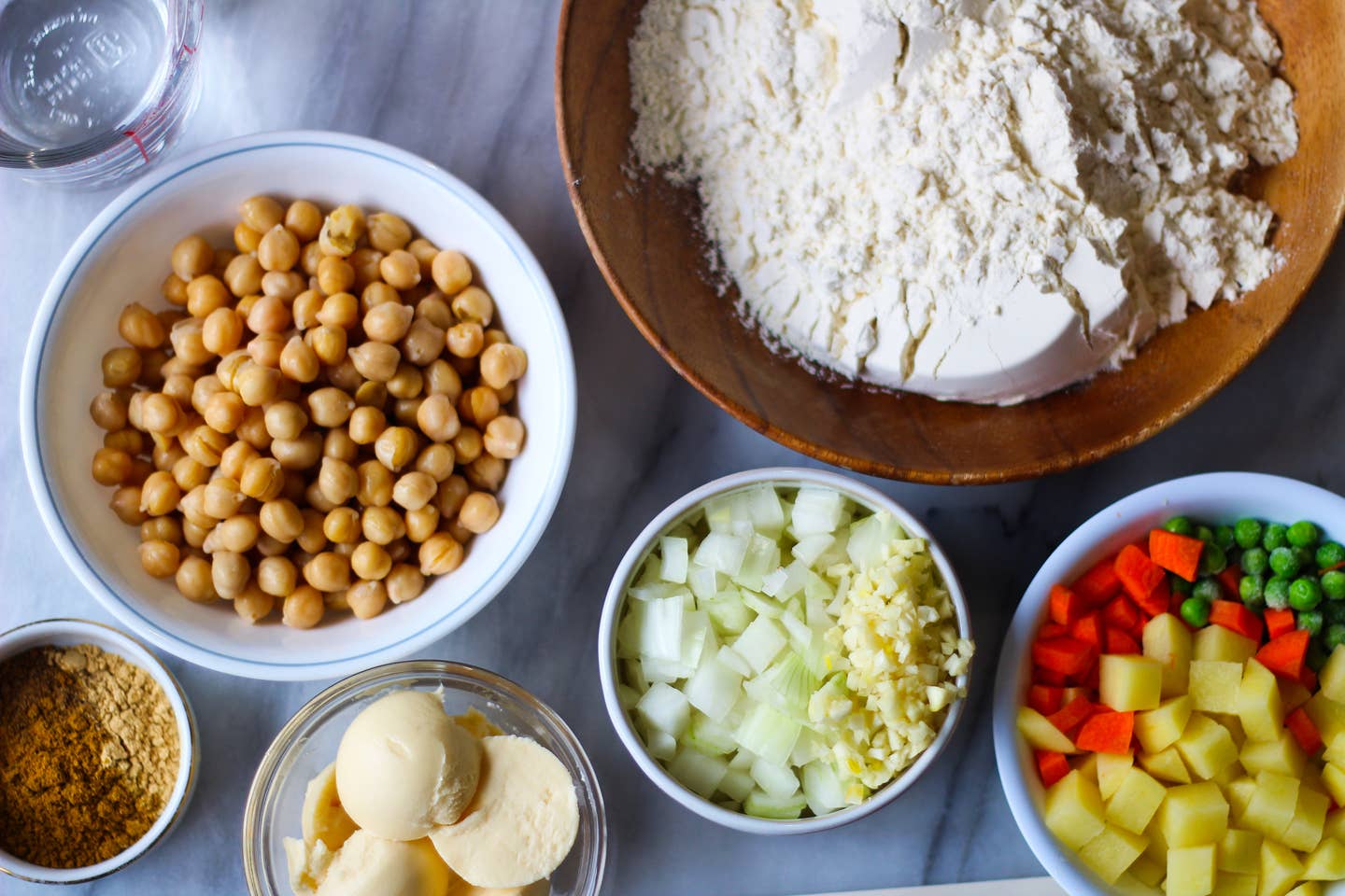 Ingredients for Curry Pies Laid Out