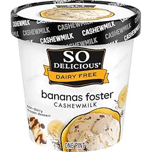 So Delicious Dairy Free Cashew Milk Frozen Dessert, Chocolate Drizzled Banana Fosters, Vegan, Non-GMO Project Verified, 1 Pint