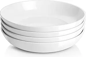 Y YHY 9.75" Large Pasta Bowls, 50 Ounces Big Salad Bowls, Ceramic Serving Bowl Set of 4, Wide and Shallow Bowls Set, Microwave and Dishwasher Safe, White