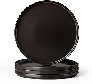 GBHOME Stoneware Dinner Plates Set, 10.3 Inch Large Ceramic Dinnerware Set of 4, Serving Dishes for Dinner, Salad, Pasta, Fruit , Scratch Resistant and Dishwasher & Microwave Safe,Dark Brown