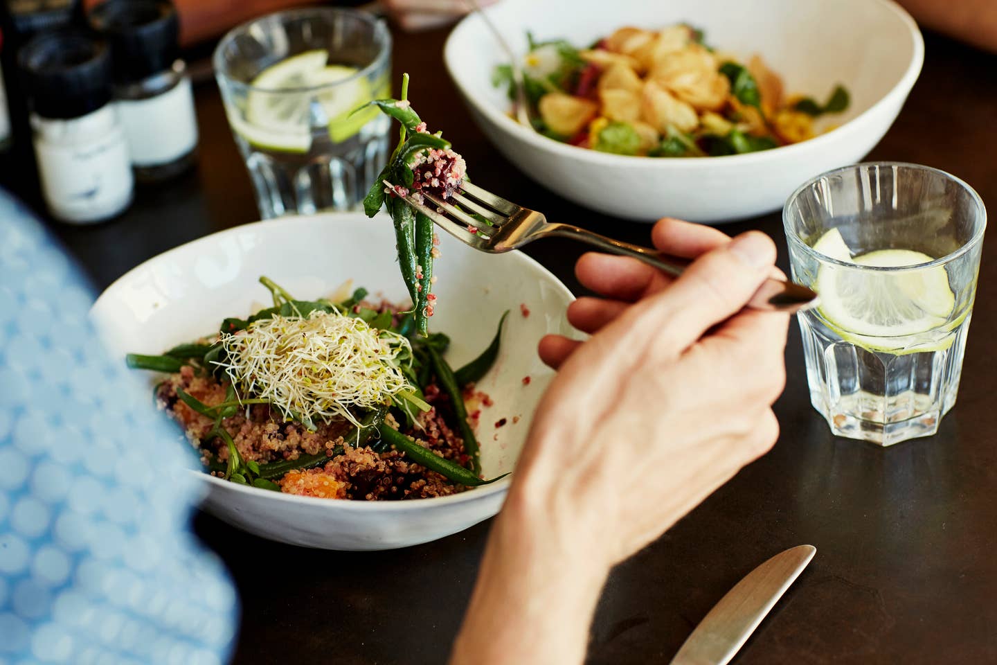 Man having food at restaurant table