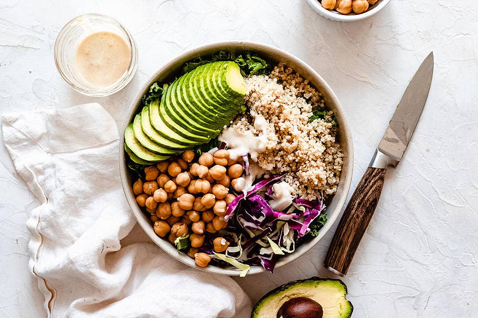 chickpea grain bowl with dairy-free tahini dressing