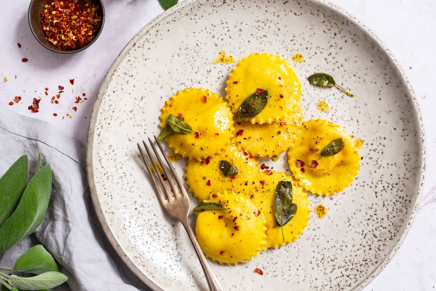 Homemade Vegan Pumpkin Ravioli with Sage Butter