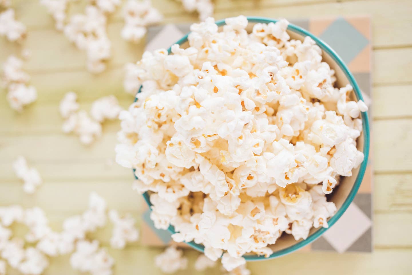 Close-up of a bowl of popcorn on a table