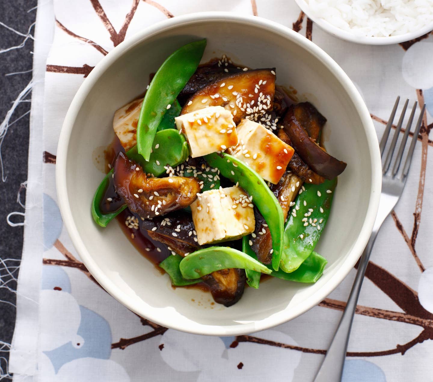 Bowl of Japanese eggplant with tofu