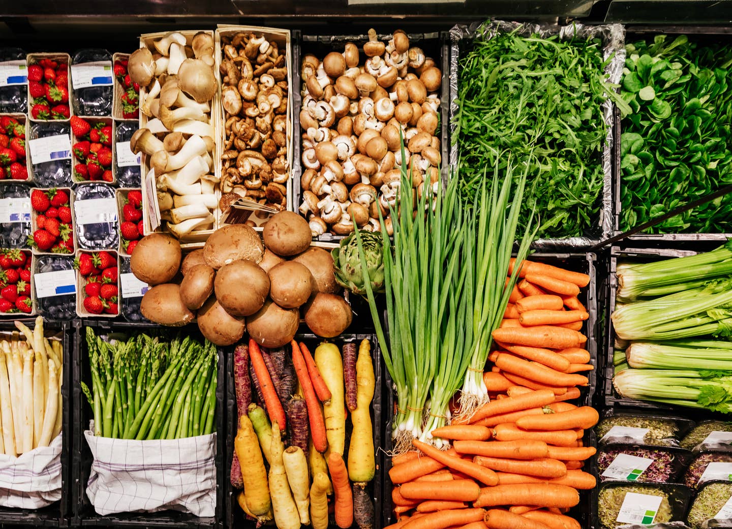 Aerial View Of Various Vegetables At Supermarket