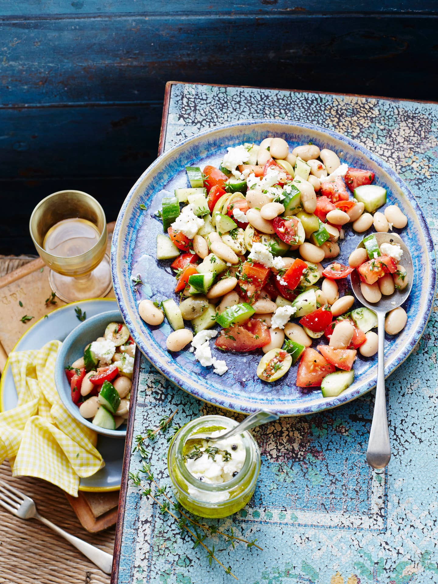 Bean, tomato and goats cheese salad