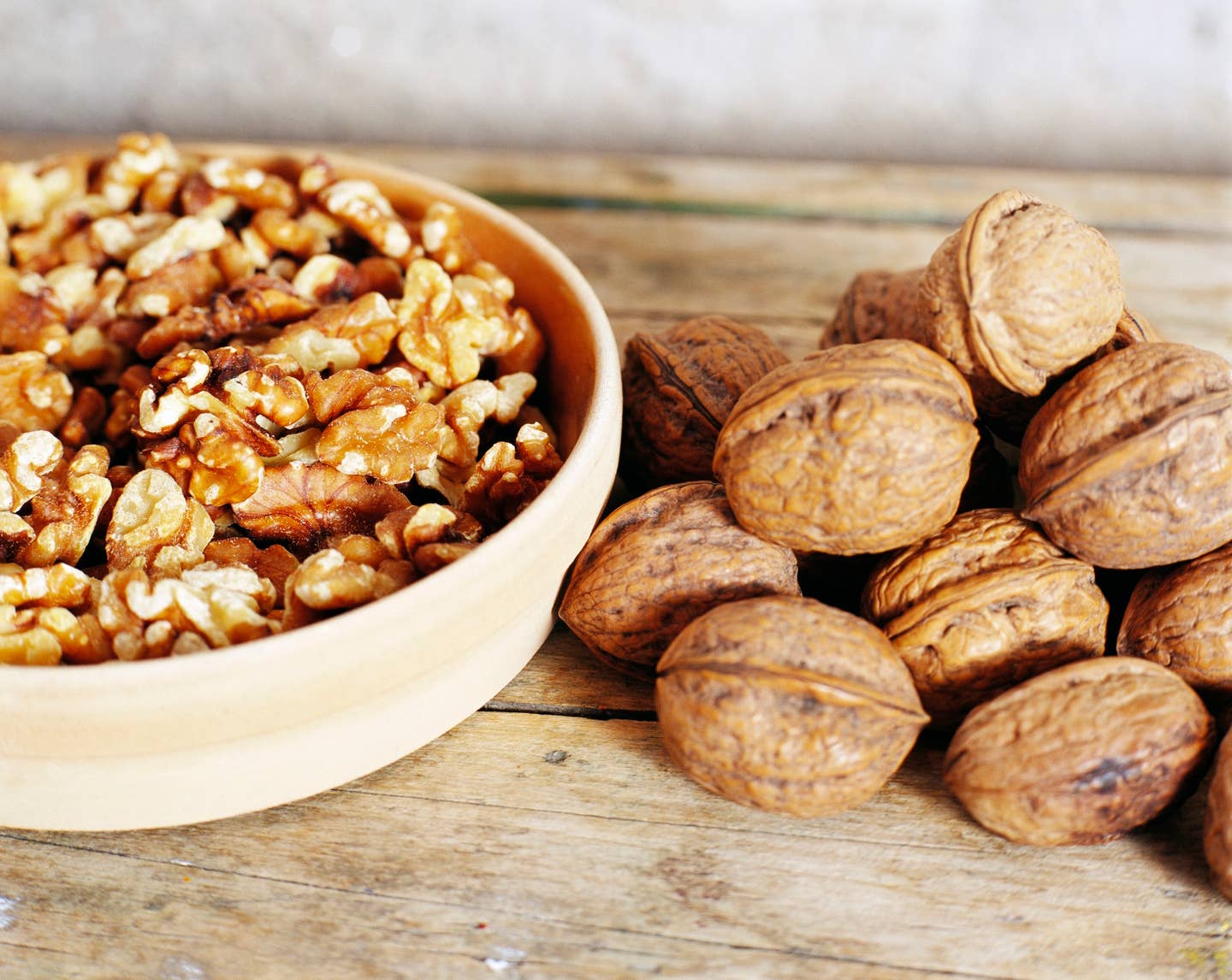 Whole and peeled walnuts.